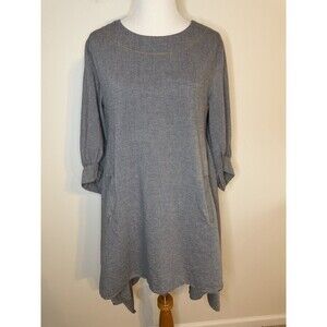 Uncle Frank Handkerchief Dress 100% Cotton 3/4 Sleeve Pockets Gray Small